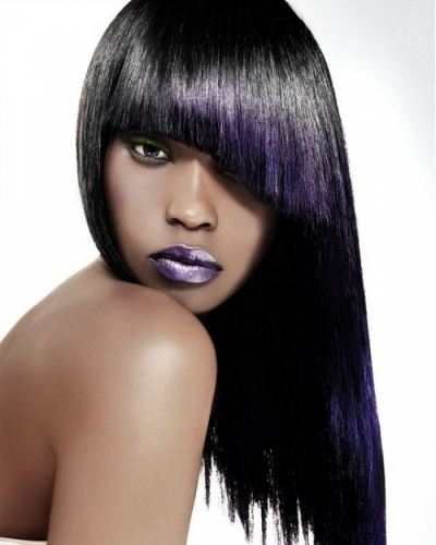 asymmetric fringe with purple ombre
